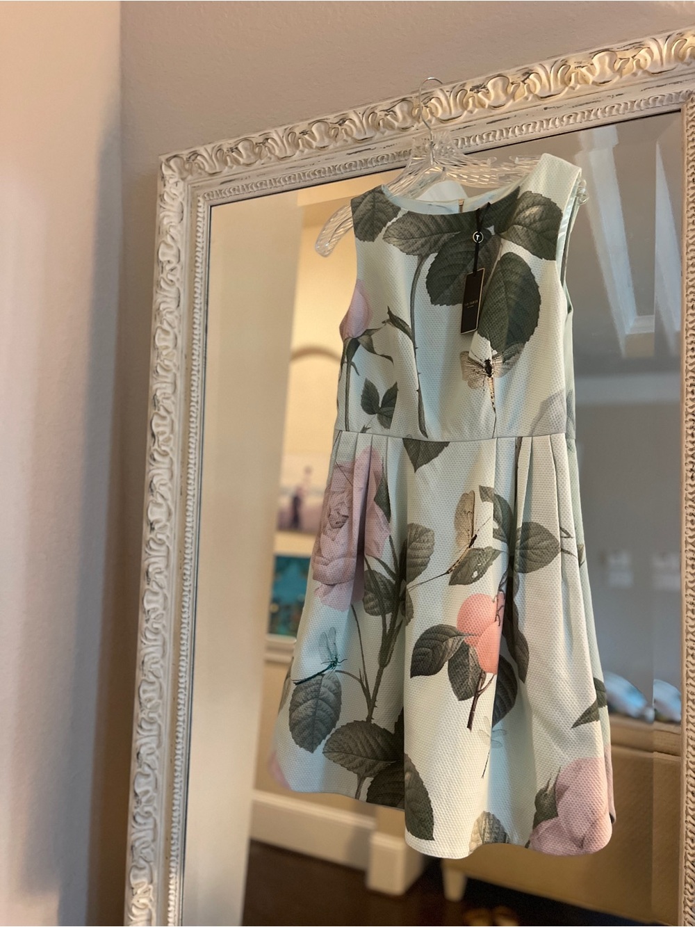Ted Baker Floral Fit-and-Flare Dress in Mint Green and Blush